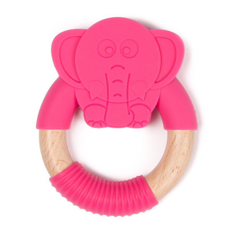 Bo Jungle Hryzátko B-TEETHER ANIMAL WOOD Pink Elephant